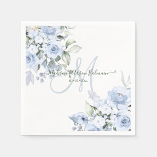 Delicate Bloom Waterverf Dusty Blue Monogram Servet