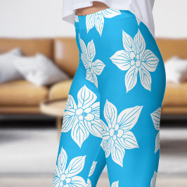 Delicate Blue Bloom Pattern Leggings