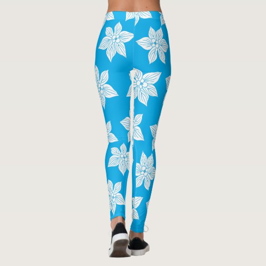 Delicate Blue Bloom Pattern Leggings (Achterkant)