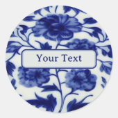Delicate Blue en White Painted China - Jouw tekst Ronde Sticker (Voorkant)