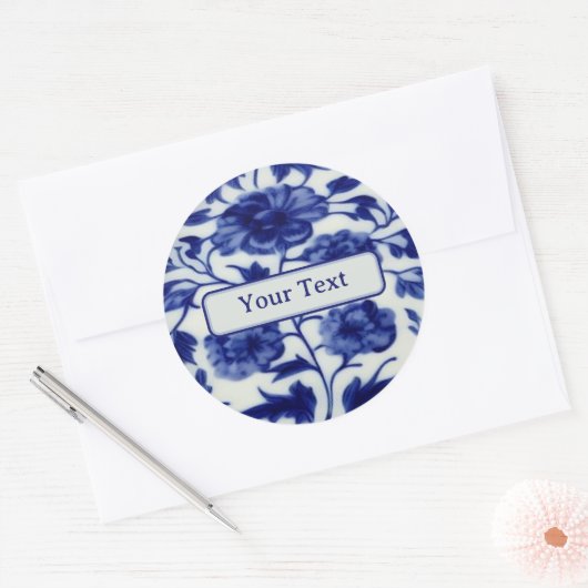 Delicate Blue en White Painted China - Jouw tekst Ronde Sticker (Envelop)