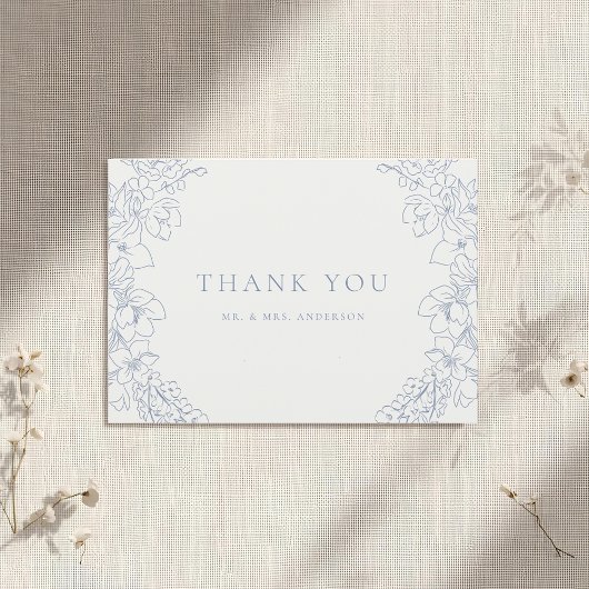 Delicate Blue Floral Wedding Bedankkaart