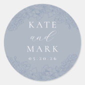 Delicate Blue Floral Wedding Envelope Seals Ronde Sticker (Voorkant)