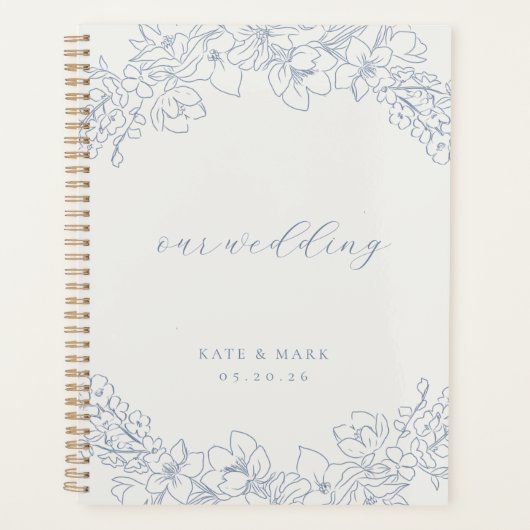 Delicate Blue Floral Wedding Planner Notebook (Devant)