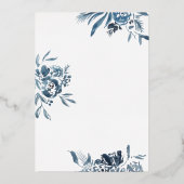 Delicate Blue Flower en Gold Bloom Save the Date Folie Uitnodiging (Achterkant)