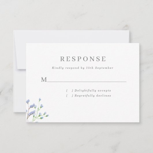 Delicate Blue French Regency Flowers Wedding RSVP Kaartje (Voorkant)