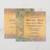 Delicate Blue Grunge Damask Lace Wedding Kaart (Voorkant / Achterkant)