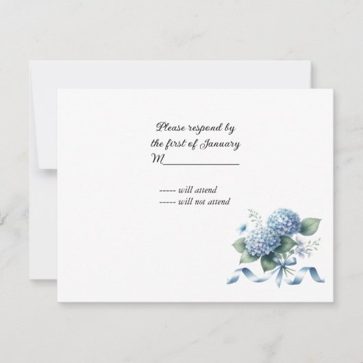 Delicate Blue Hydrangea Wedding RSVP Kaartje (Voorkant)