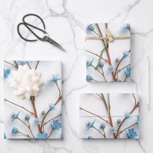 Delicate Blue Wildflowers Art Inpakpapier Vel (Voorkant)