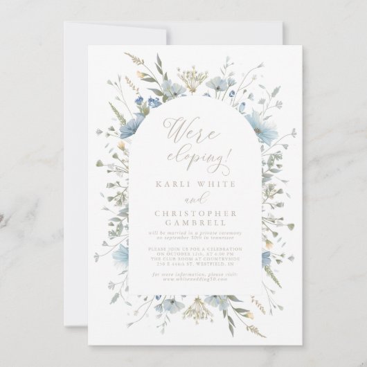 Delicate Blue Wildflowers Elopement Reception Kaart (Voorkant)