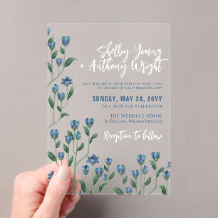 Delicate Blue Wildflowers Wedding Acryl Uitnodigingen