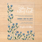 Delicate Blue Wildflowers Wedding Acryl Uitnodigingen (Voorkant)