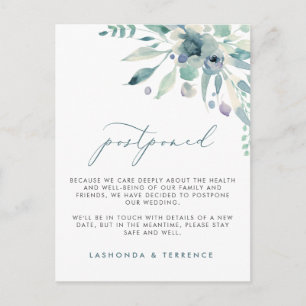 Delicate Blues Floral Wedding-uitstel Aankondigingskaart