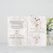 Delicate Blush Gold Flowers Marble Wedding Program (Staand voorkant)
