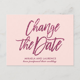 Delicate Blush Pink glitter script de datum wijzig Aankondigingskaart
