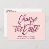 Delicate Blush Pink glitter script de datum wijzig Aankondigingskaart (Voorkant / Achterkant)