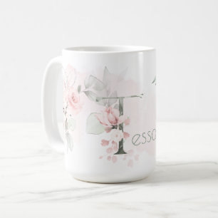 Delicate Blush Pink Rose Monogram Letter T Koffiemok
