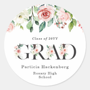 Delicate Blush Roze Bloemen Letters Afstuderen Ronde Sticker