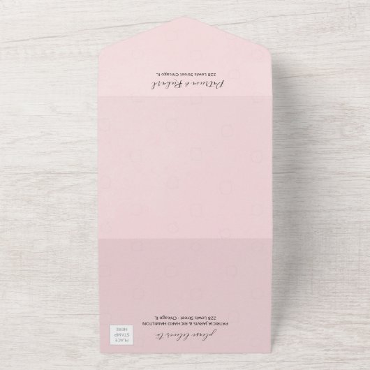 Delicate Blush Roze Bloemen Waterverf Bruiloft All In One Uitnodiging (Buitenkant)