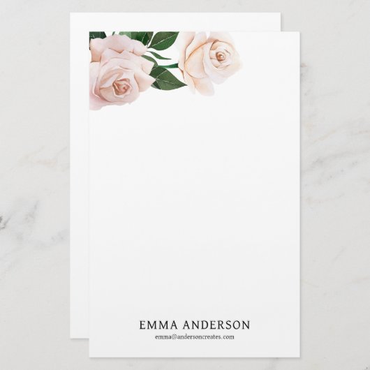 Delicate Blush-Rozen Briefpapier (Voorkant / Achterkant)