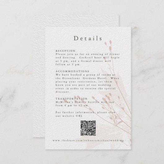 Delicate Blush Waterverf Bloemen Trouwdetails Informatiekaartje (Voorkant / Achterkant)