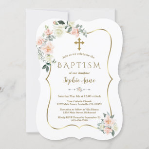 Delicate Blush White Flowers Gold Girl Baptism Kaart