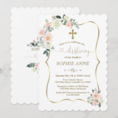 Delicate Blush White Flowers Gold Girl Christening Kaart (Voorkant / Achterkant)