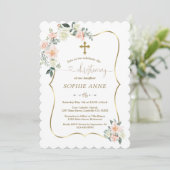 Delicate Blush White Flowers Gold Girl Christening Kaart (Staand voorkant)