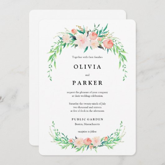 Delicate boeket bruiloft uitnodiging (Voorkant / Achterkant)