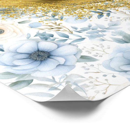 Delicate Bohemian Dusty Blue Gold Wedding Custom Poster (Hoek)