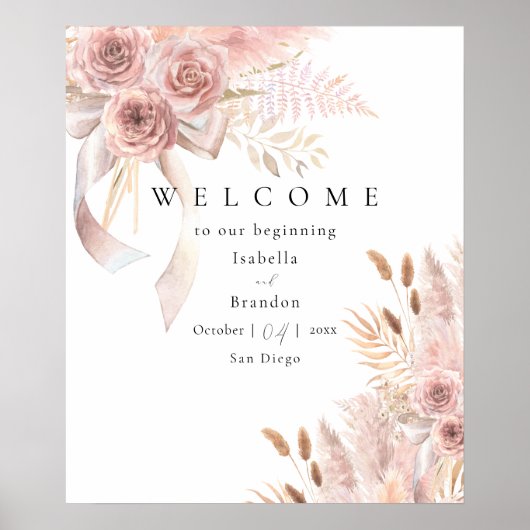 Delicate Bohemian Pink Floral Poster (Voorkant)