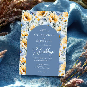 Delicate Boho blauwe en gele wilde bloemen boog Kaart