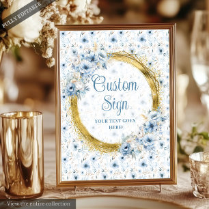 Delicate Boho Dusty Blue Gold 8x10 Trouwbord Poster