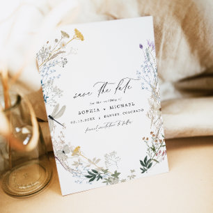 Delicate Boho Earth Tone Wildflower Save the Date Kaart