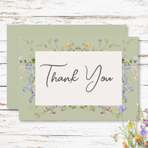 Delicate Boho Wildbloemen Groene bruiloft Bedankkaart
