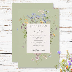 Delicate Boho Wildbloemen Groene receptie Bruiloft Informatiekaartje