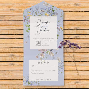 Delicate Boho Wildbloemen Periwinkle Geen diner All In One Uitnodiging