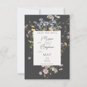 Delicate Boho Wilde Bloemen Charcoal Bruiloft Save The Date (Voorkant)