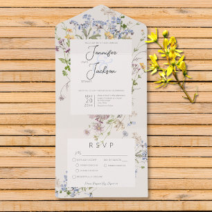 Delicate Boho Wildflower Cream Diner All In One Uitnodiging
