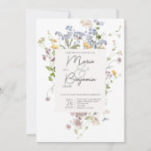 Delicate Boho Wildflower White Wedding Invitation Kaart (Voorkant)
