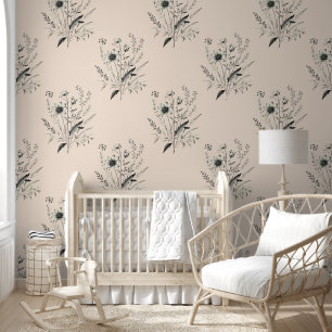 Delicate Botanicals op een roze achtergrond Behang