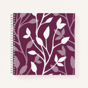 Delicate botanische witte silhouet op pruim notitieboek