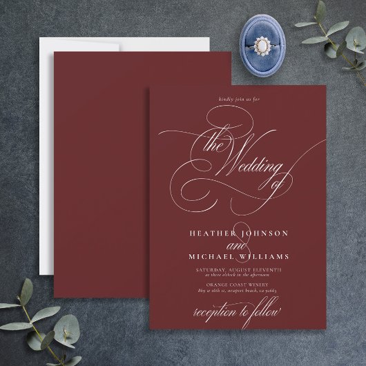 Delicate Burgundy Modern Calligraphy Classic Kaart