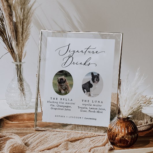 Delicate Calligraphy Dog Photo Signature Drinken Poster