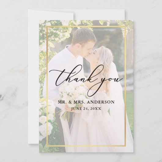Delicate Calligraphy Wedding 2 foto goud overlay Bedankkaart (Voorkant)