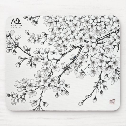 Delicate Cherry Blossom Art in Monochrome Muismat (Voorkant)