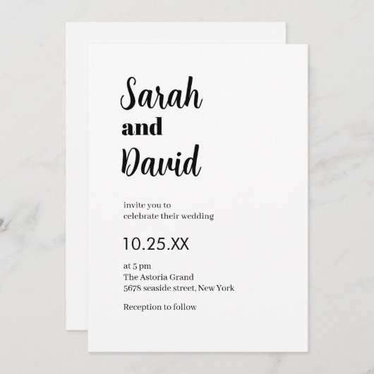 Delicate chic Modern zwart-wit bruiloft Kaart (Voorkant / Achterkant)