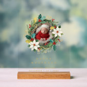 Delicate Classy First Christmas Wreath Baby Photo (Neutre)