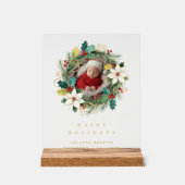 Delicate Classy First Christmas Wreath Baby Photo (Recto)