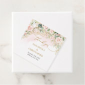 Delicate coquette roze rozen goud en groen bedankjes labels (In situ)